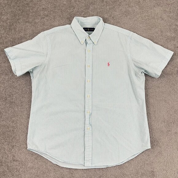Polo Ralph Lauren Other - Ralph Lauren Shirt Men XL Blue White Striped Seersucker Button Down Short Sleeve